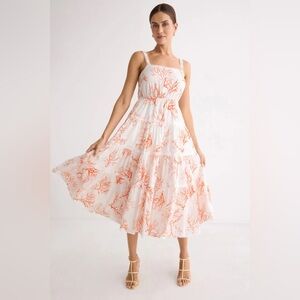 Jason Wu White and Orange Coral Midi Dress